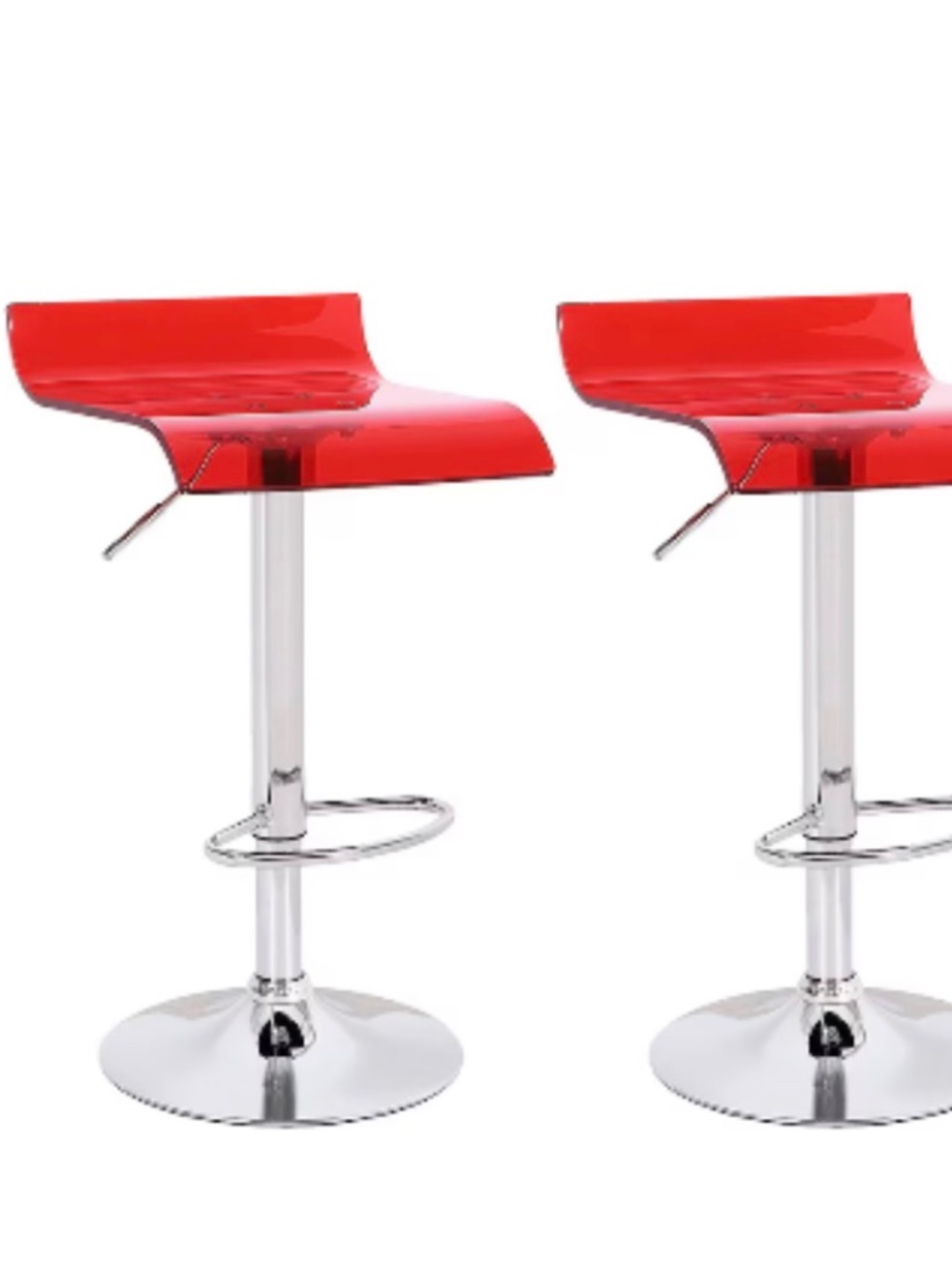 Clear Red acrylic bar stool 360 swivel low backrest, adjustable height - Set of